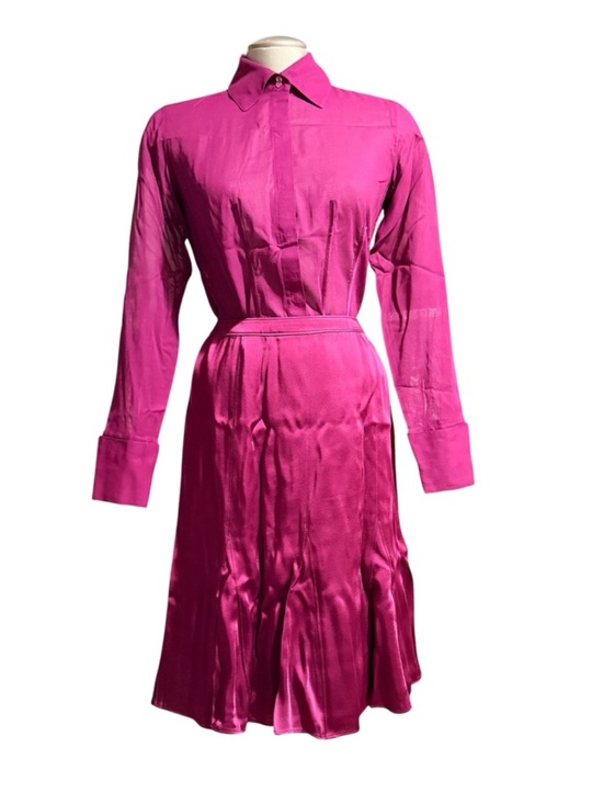 Ann Taylor Dresses & Skirts - Ann Taylor Hot Pink Satin Long-Sleeve Shirt Dress